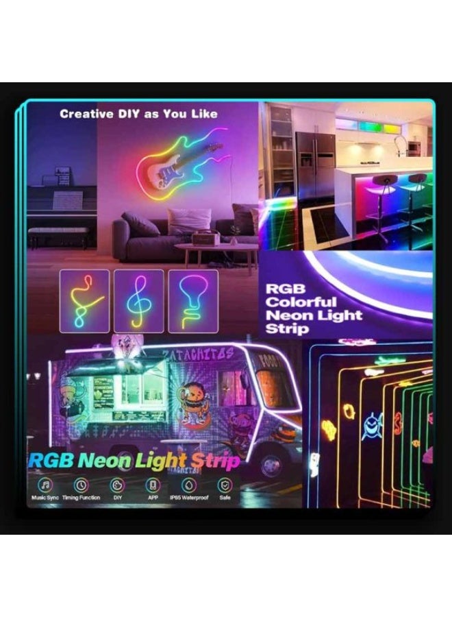 شريط إضاءة نيون مع تطبيق جوال وجهاز تحكم عن بُعد إضاءة RGB متزامنة مع الموسيقى للغرفة شريط إضاءة LED متعدد الألوان للإضاءة الخلفية للتلفزيون، ديكور المنزل، الألعاب (5 أمتار) - Image 2